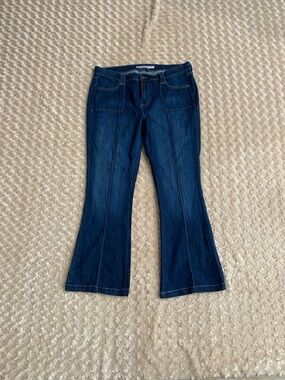 Old Navy Women size 14 High Rise Pleated Flare Stretchy Dark Blue Pants